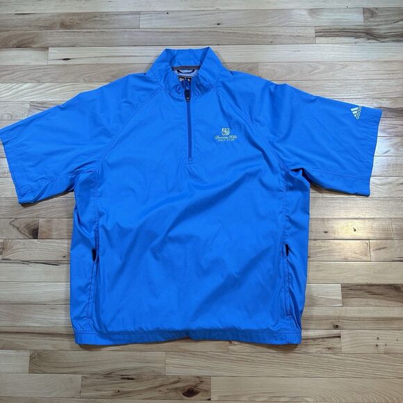 Adidas Pullover Mens XL Blue Quarter Zip Short Sleeve Golf Windshirt Vented Logo - Picture 1 of 7